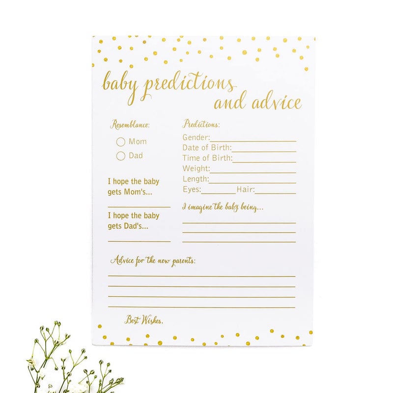 All-Ewired-Up 50 Baby Predictions and Advice - Gold Confetti - Baby Shower Game, New Mom & Dad Card or Mommy & Daddy To Be, Girl or Boy Babies New Parent Message Advice Book, Fun Gender Neutral Party (50-cards) - Image 2